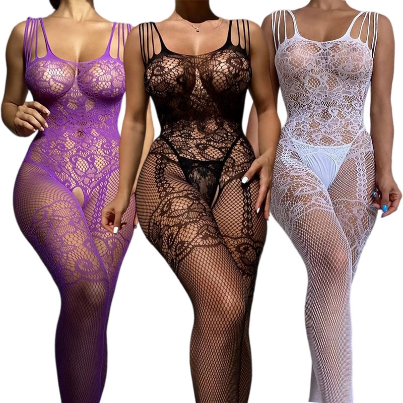 Bodystocking Fishnet - ชุดชั้นในเซ็กซี่สำหรับผู้หญิง ชุดนอนแบบเต็มตัว ผ้าโปร่งใส บอดี้สูทตาข่าย บราแบบเปิดเป้า ชุดชั้นในวาบหวิว
