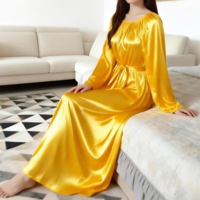 Robe Silk Women - ชุดนอนผ้าไหมไอซ์ซิลค์เนื้อเงา พร้อมเข็มขัด ชุดเดรสยาวแบบสวมใส่สบายสำหรับทุกเพศ ชุดเดรสยาวทรงหลวม ชุดนอนหรูหรา ผ้าเนื้อนุ่มลื่นดุจแพรไหม