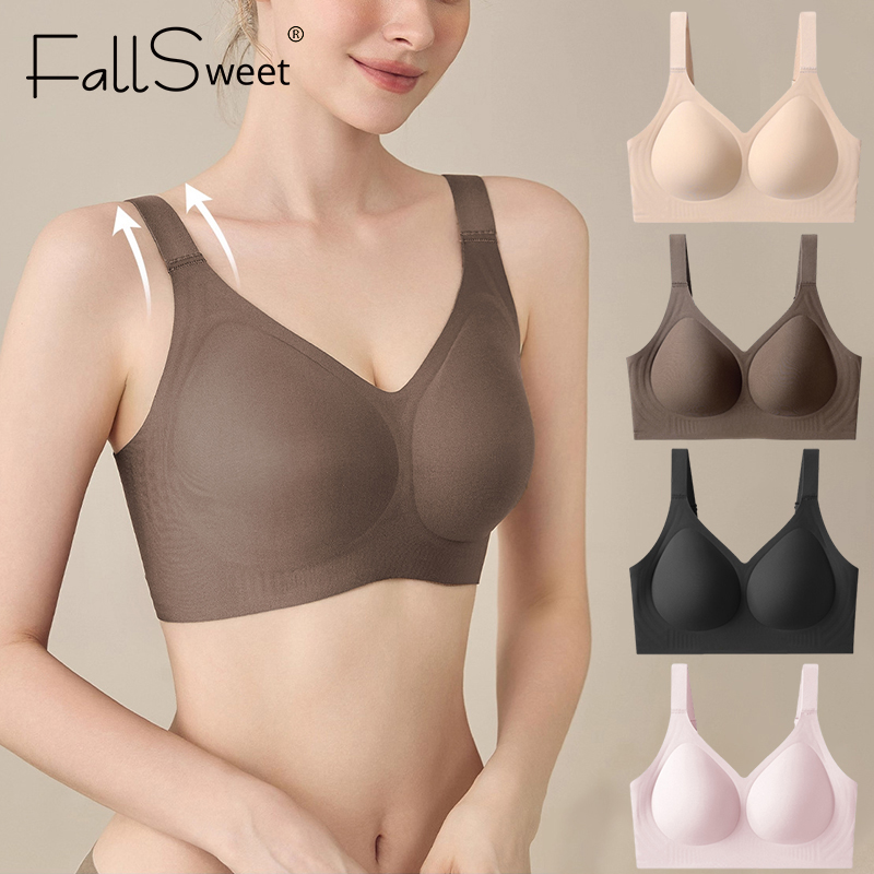 Push Up Bra Padded - บราไร้โครงแบบดันทรงสำหรับผู้หญิงไซส์ใหญ่ ยี่ห้อ FallSweet สายปรับได้ ทรงเต็มคัพ ระบายอากาศดี
