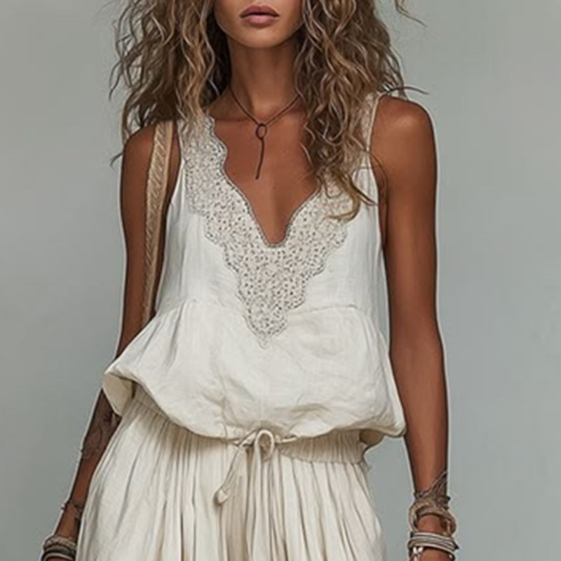 ชุดเซ็ตเสื้อกล้ามลูกไม้คอวีแขน - Cami Top Lace บทวิจารณ์และราคา